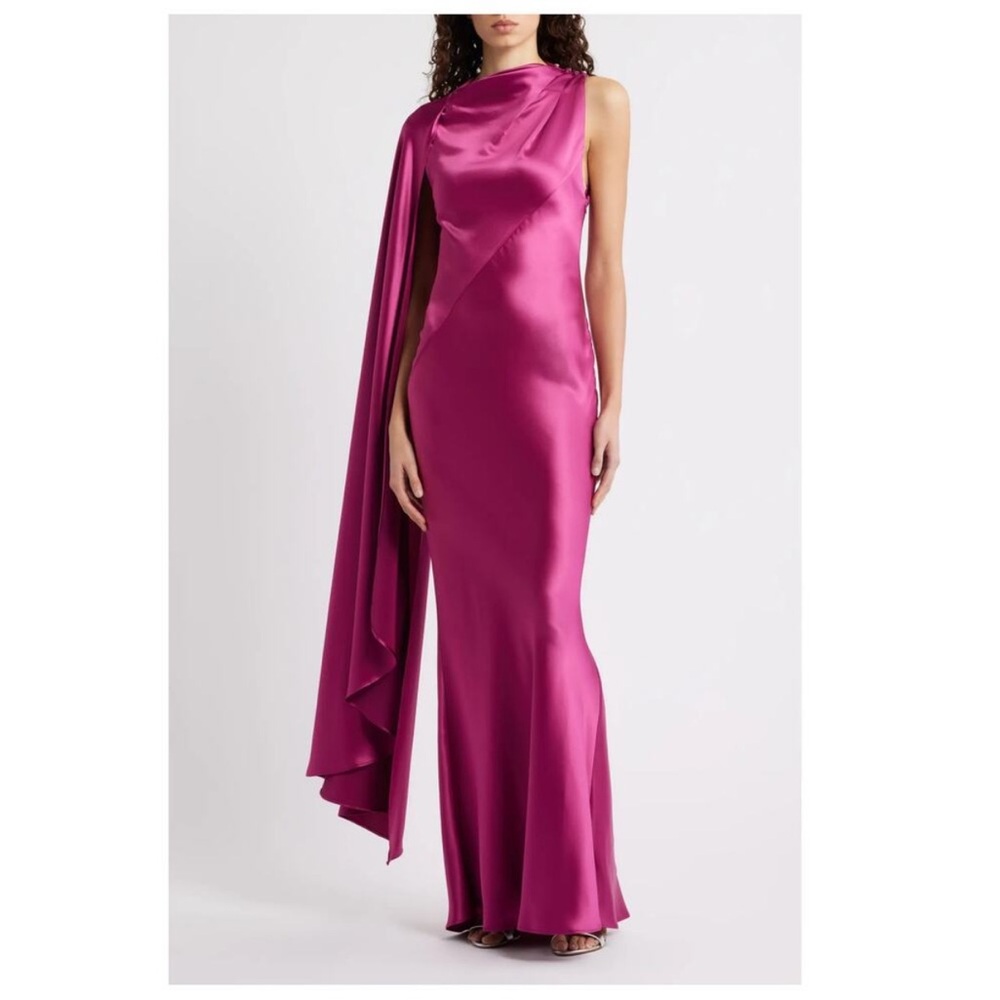 Acler Ropley Drape Bias Cut Satin Maxi Cocktail Dress